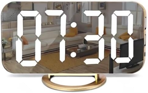 Luminellen-Digital alarm clock, LED mirror desktop clock, large display screen, dual USB charging ports, 3 brightness levels, 12/24-hour format.