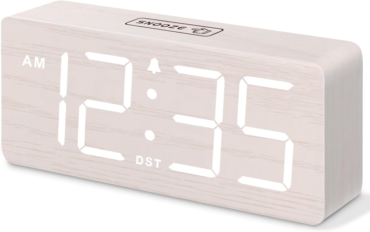 Luminellen-Wooden Digital Alarm Clock for Bedroom - Desk Clock for Living Room with Large Numbers, Dimmer, Loud Alarm for Heavy Sleepers with Volume Control, DST, Office Wood Decor (Plug in Clock)