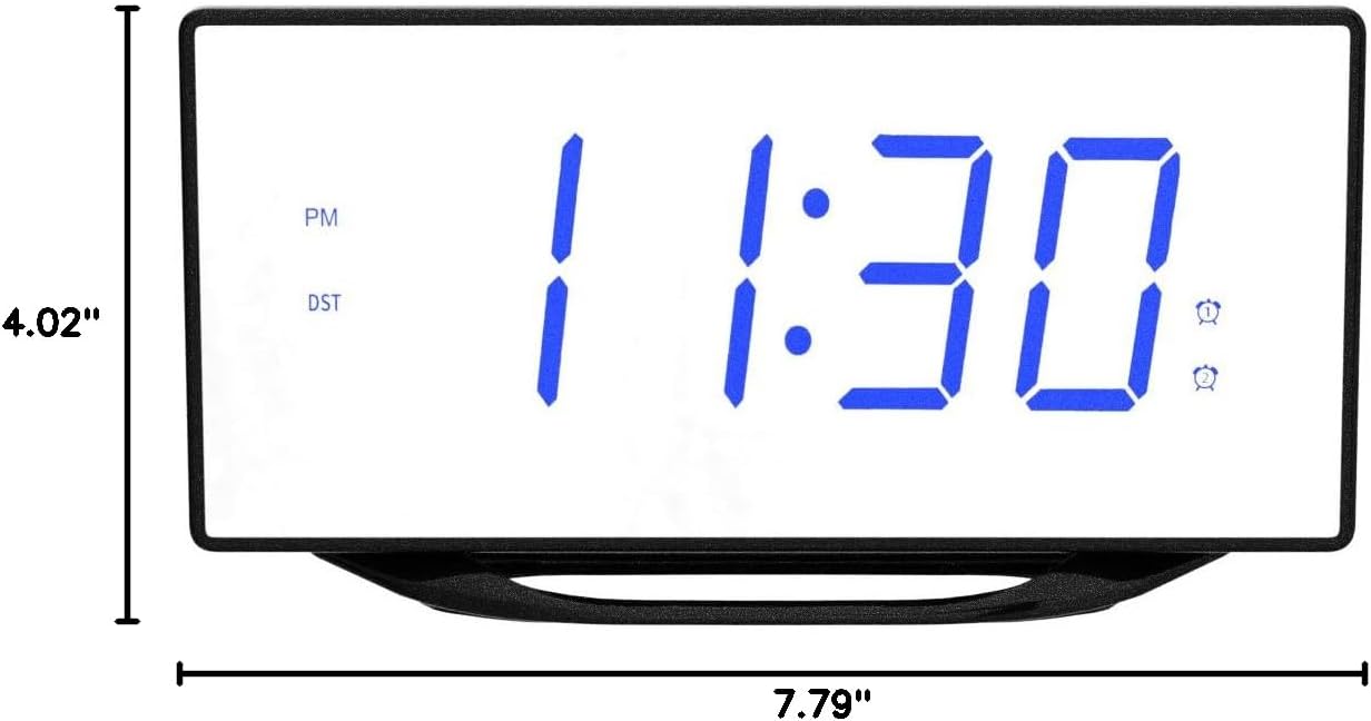 Luminellen-Large Mirror LED Digital Alarm Clock with Dual USB Charging and Adjustable Brightness