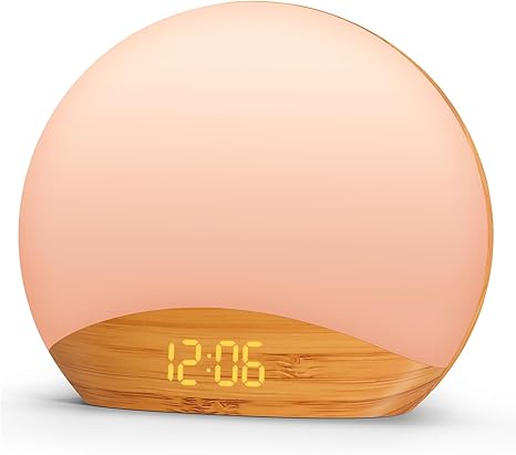 Luminellen-Wood Grain Sunrise Alarm Clock and Sound Machine Nightlight, Digital Dimmable Clock for Bedroom, 26 Sleep Sounds, White Noise Machine for Baby, Adults, Wake Up Light Alarm Clock for Kids