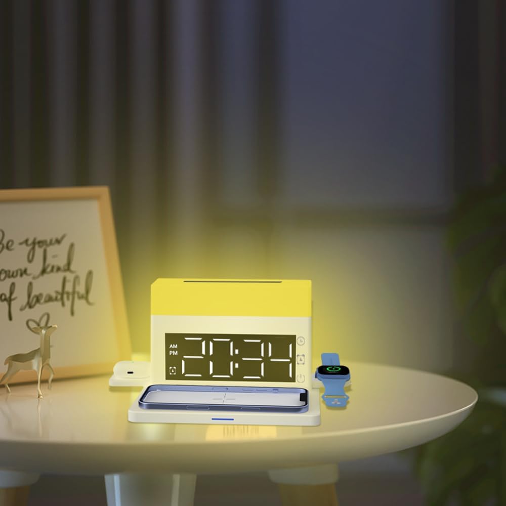 Luminellen-Wireless Charging Alarm Clock with Night Light LED Digital Bedside Clock Desk Charging Stand
