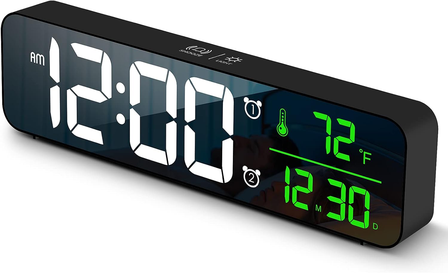 Luminellen-Digital Clock Large Display, Alarm Clock for Living Room Office Bedroom Decor, LED Corded Electric, Date Temp Display Wall Clock, Automatic Brightness Dimmer Smart Cool Modern Desk Accessories Black