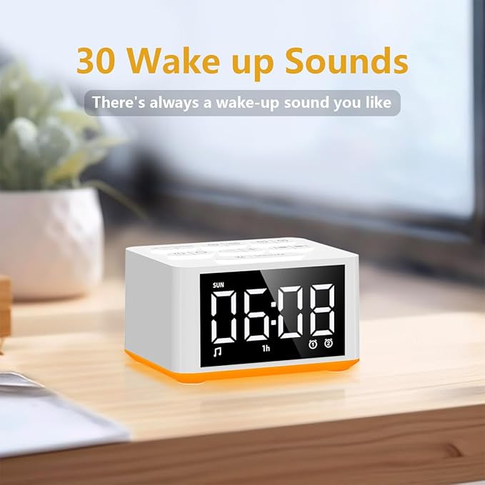 Luminellen-Small Sunrise Digital Alarm Clock Desk Bedroom Bedside Clock with 2 Alarm Settings Snooze & Wake Up Light Sound White Noise Machine 27 Sleep Sounds Ideal Gift for Kids Adults Heavy Sleepers