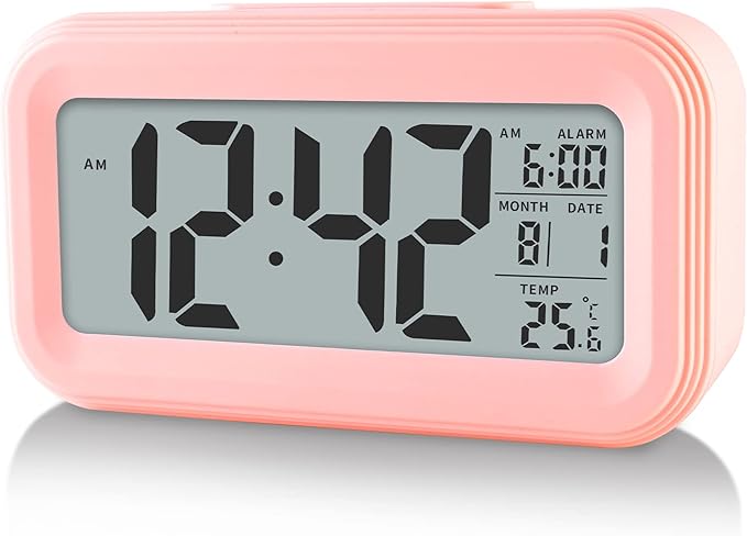 Luminellen-Digital Alarm Clock with Indoor Temperature, Battery Operated,Snooze Model,12/24H Display for Bedrooms Heavy Sleepers Kids Travel Bathroom Desk Smart Clock, Pink