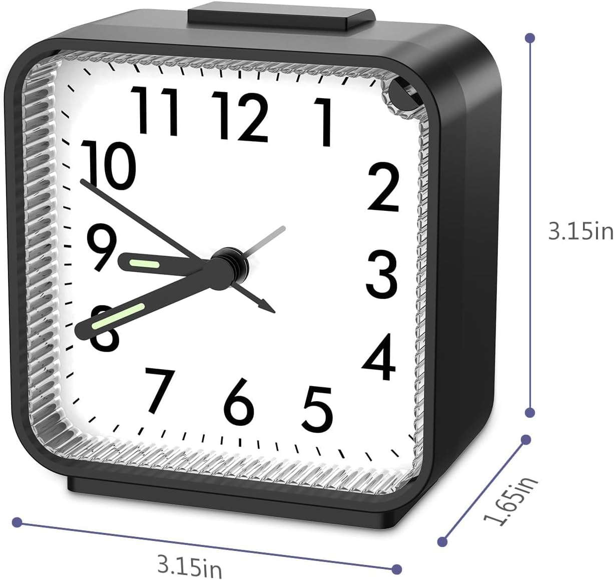 Luminellen-Silent Analog Alarm Clock with Night Light and Snooze, Square Bedside Clock