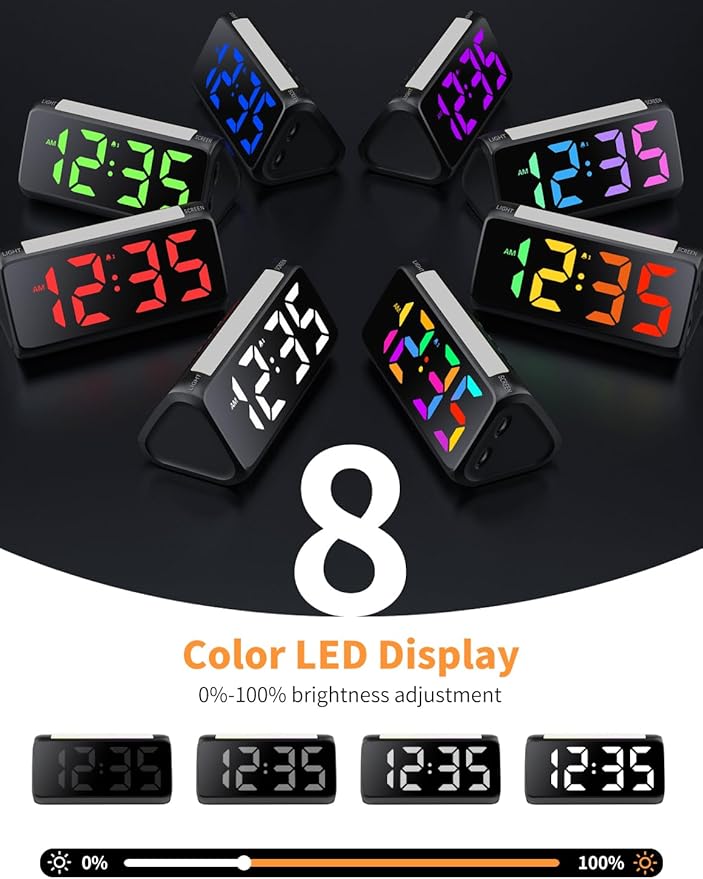 Luminellen-Super Loud Alarm Clocks for Heavy Sleepers, Digital Alarm Clocks for Bedrooms with RGB Night Light, Rainbow Time, Dual Alarm, Snooze, Plug-in (Black)