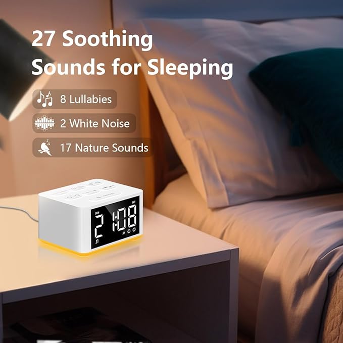 Luminellen-Small Sunrise Digital Alarm Clock Desk Bedroom Bedside Clock with 2 Alarm Settings Snooze & Wake Up Light Sound White Noise Machine 27 Sleep Sounds Ideal Gift for Kids Adults Heavy Sleepers