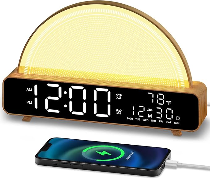 Luminellen-Sunrise Alarm Clock Wake Up Light with Sunrise Simulation White Noise Machine Touch Control Bedside Lamps Colors Atmosphere Lamp 30/60/90 Sleep Timer 13 Nature Sounds