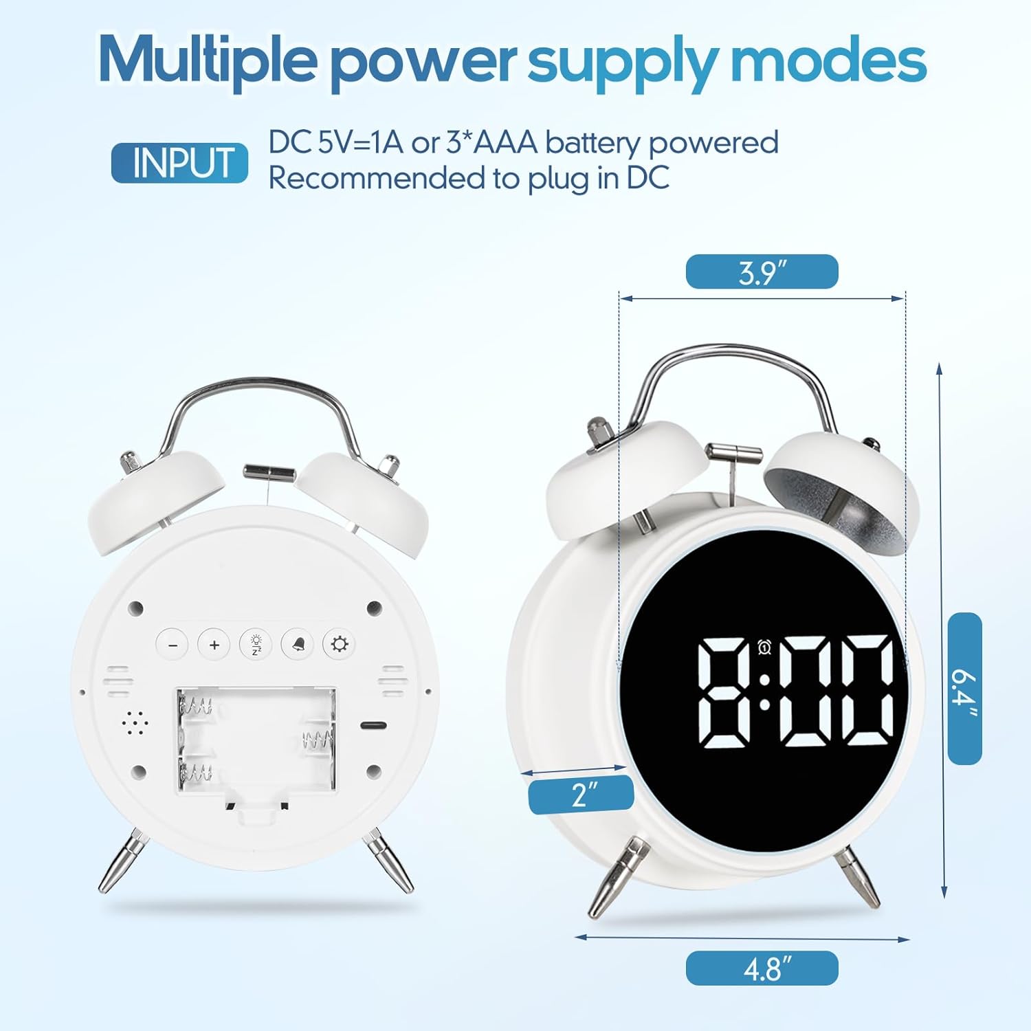Luminellen-Twin Bell LED Digital Alarm Clock with Large Display and Dual Power Supply