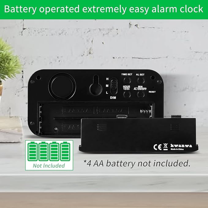 Luminellen-Alarm Clock, LED Digital Clock, Small Wall Clock, Battery Operated, Adjustable 3-Level Led Brightness, Dim Night Mode, 12/24Hr, Cordless, Constantly 1.2'' Digits Display for Bedroom/Travel,Easy to Set