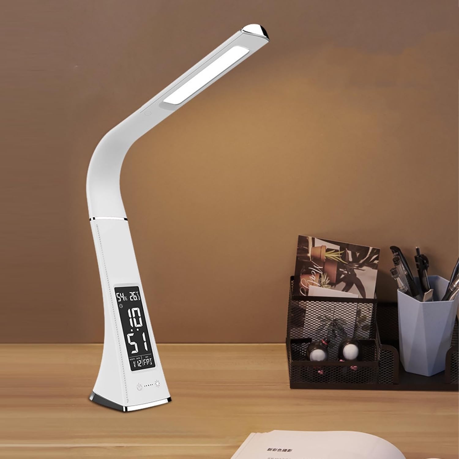 Luminellen-Multifunction LED Desk Lamp with Digital Clock Temperature Humidity Display Adjustable Reading Light