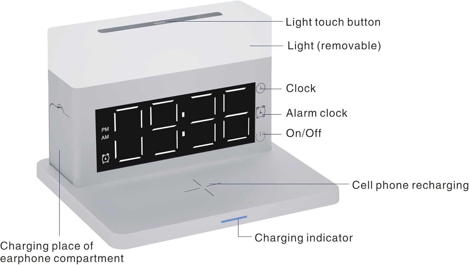 Luminellen-Wireless Charging Alarm Clock with Night Light LED Digital Bedside Clock Desk Charging Stand