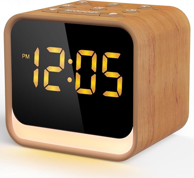 Luminellen-Wooden Sound Machine Alarm Clock for Bedrooms - Gentle Wake-Up with Birdsong, White Noise for Sleeping, Small Digital Clock for Phone-Free Routine