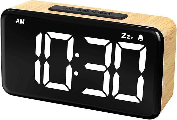 Luminellen-5.5-Inch Large Digital Alarm Clock | Wood-Style Housing | Snooze Button & Adjustable Night Display