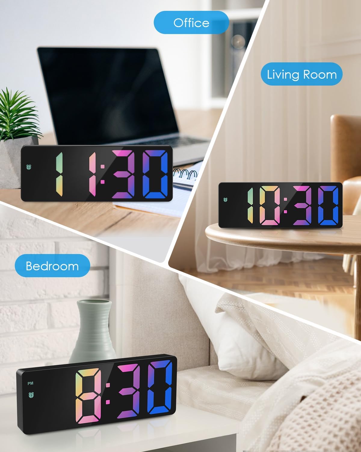Luminellen-Large LED Digital Alarm Clock with Color Display and Adjustable Brightness