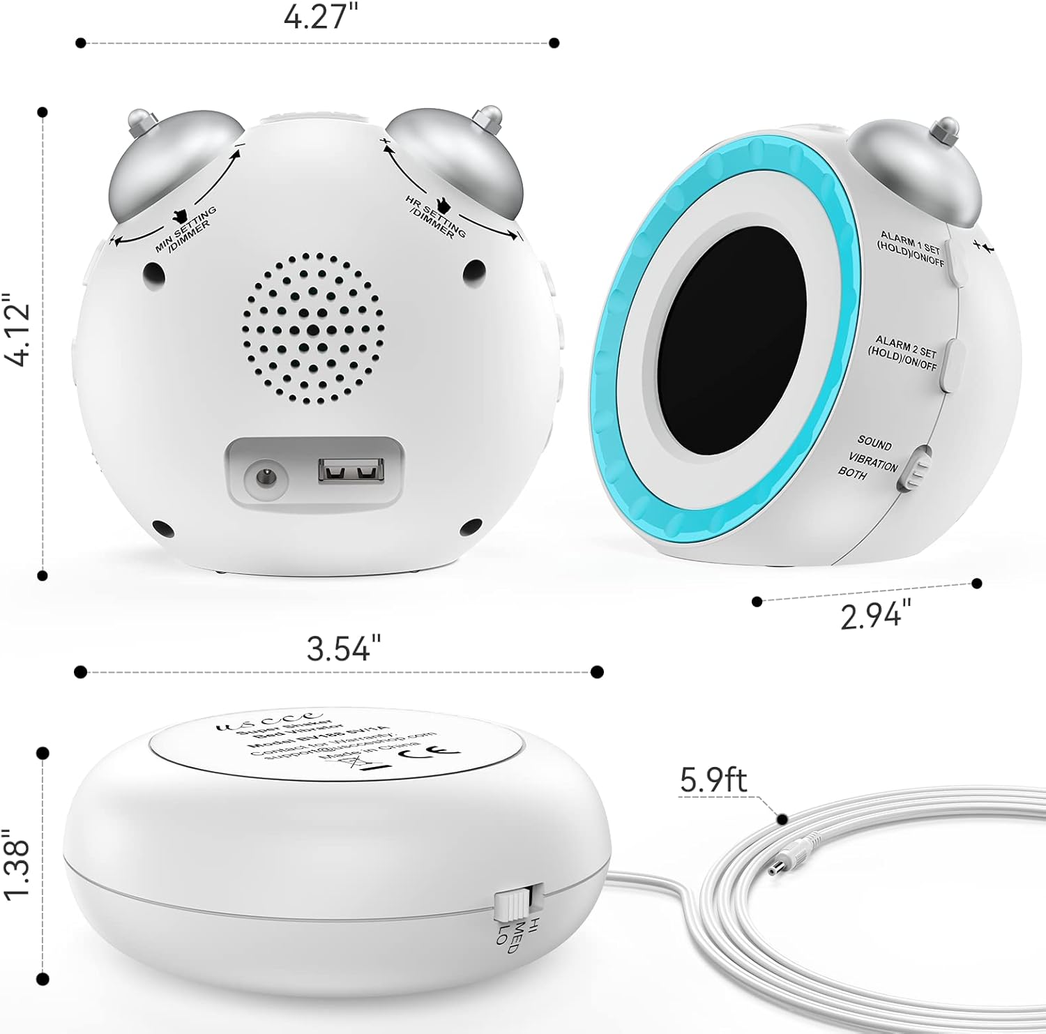 Luminellen-Vibrating Alarm Clock with Bed Shaker Dual Alarms Adjustable Brightness