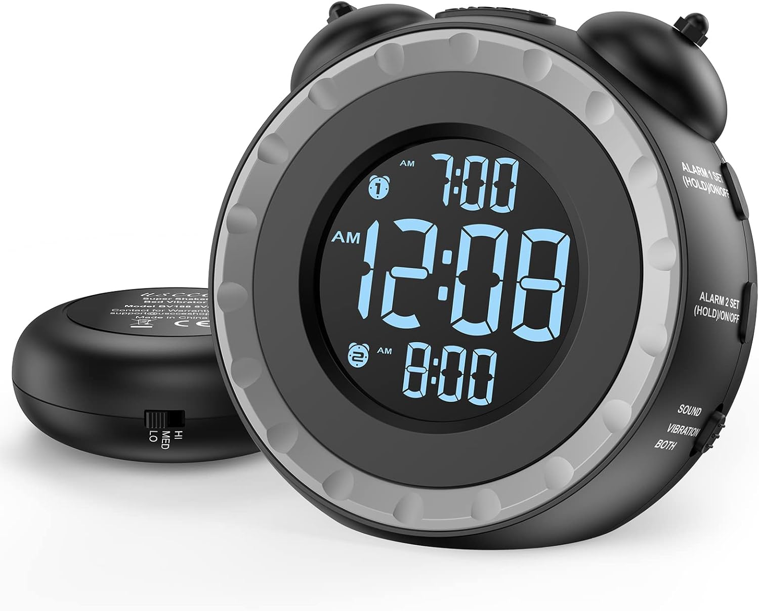 Luminellen-Vibrating Alarm Clock with Bed Shaker Dual Alarms Adjustable Brightness