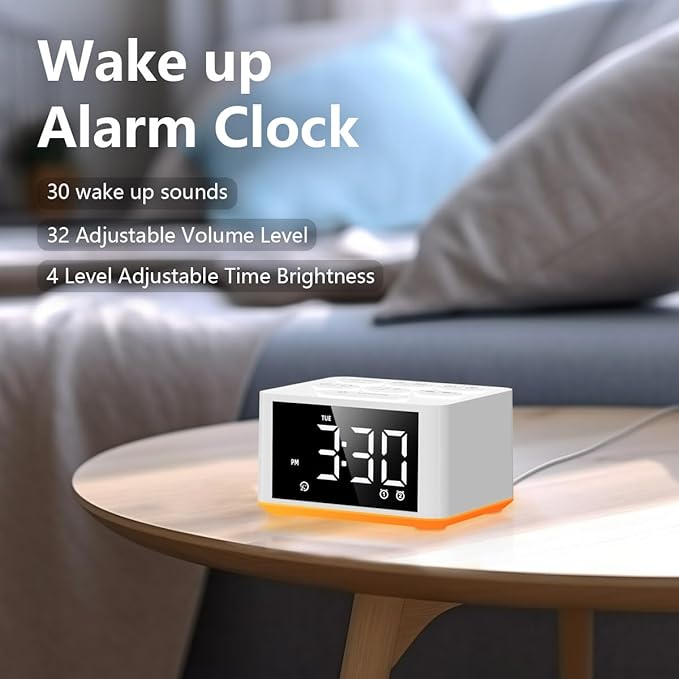 Luminellen-Small Sunrise Digital Alarm Clock Desk Bedroom Bedside Clock with 2 Alarm Settings Snooze & Wake Up Light Sound White Noise Machine 27 Sleep Sounds Ideal Gift for Kids Adults Heavy Sleepers