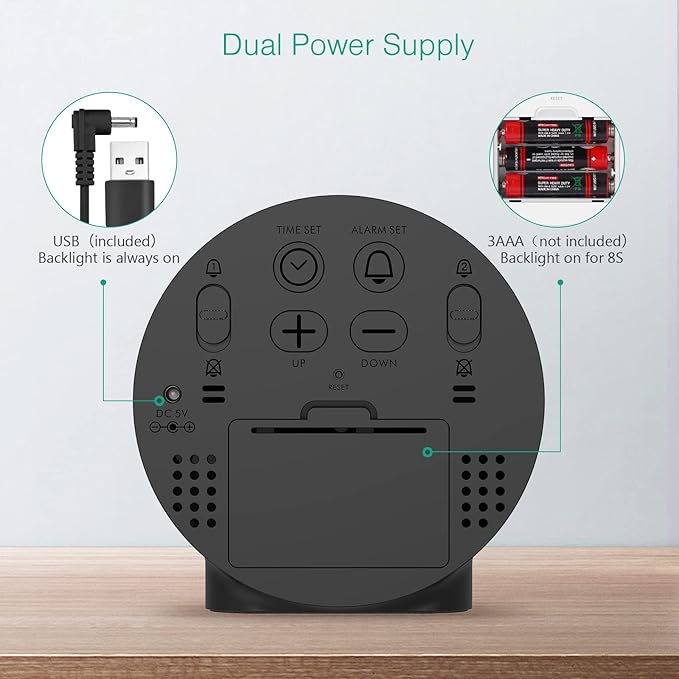 Luminellen-Digital Alarm Clock, HD LED Display Alarm Clock, Simple Table Clock, Electronic Desk Clock, Dual Alarms, 12/24Hr, 4 Adjustable Brightness for Bedroom, Office, Table, Black