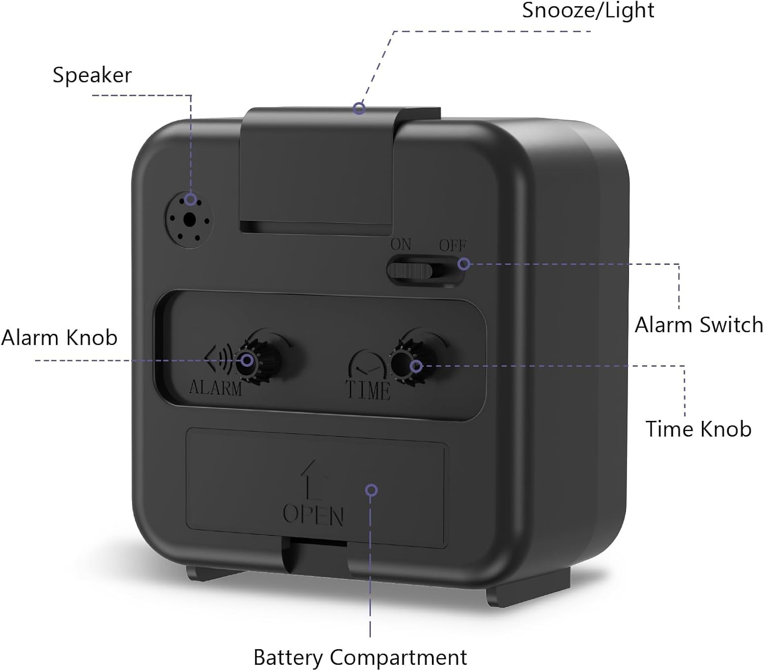 Luminellen-Silent Analog Alarm Clock with Night Light and Snooze, Square Bedside Clock