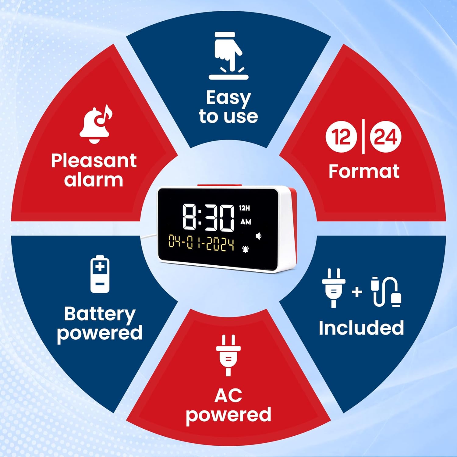 Luminellen-Large Display Loud Alarm Clock for Seniors Easy One-Button Operation Adjustable Brightness