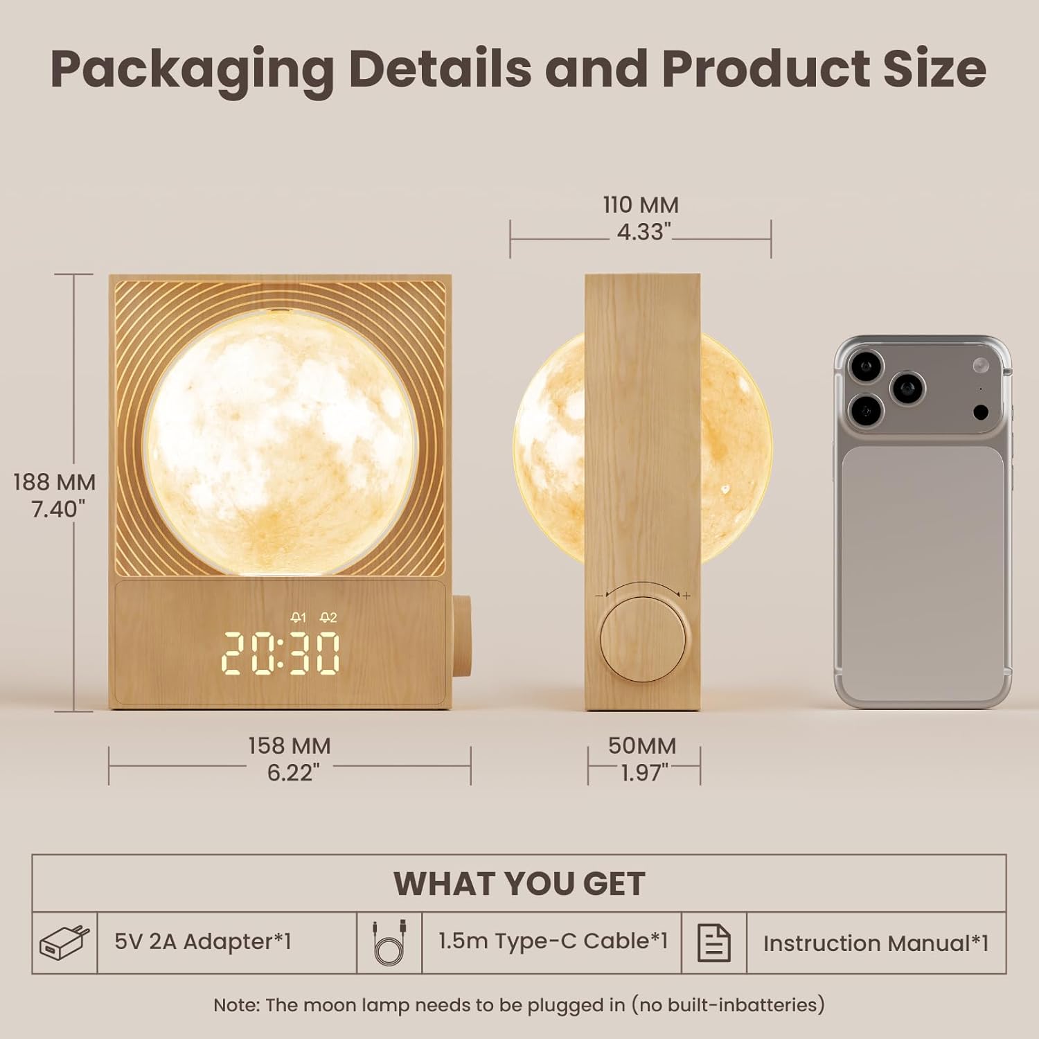 Luminellen-Moon Sunrise Wake-Up Alarm Clock with RGB Ambient Light and Dual Alarms