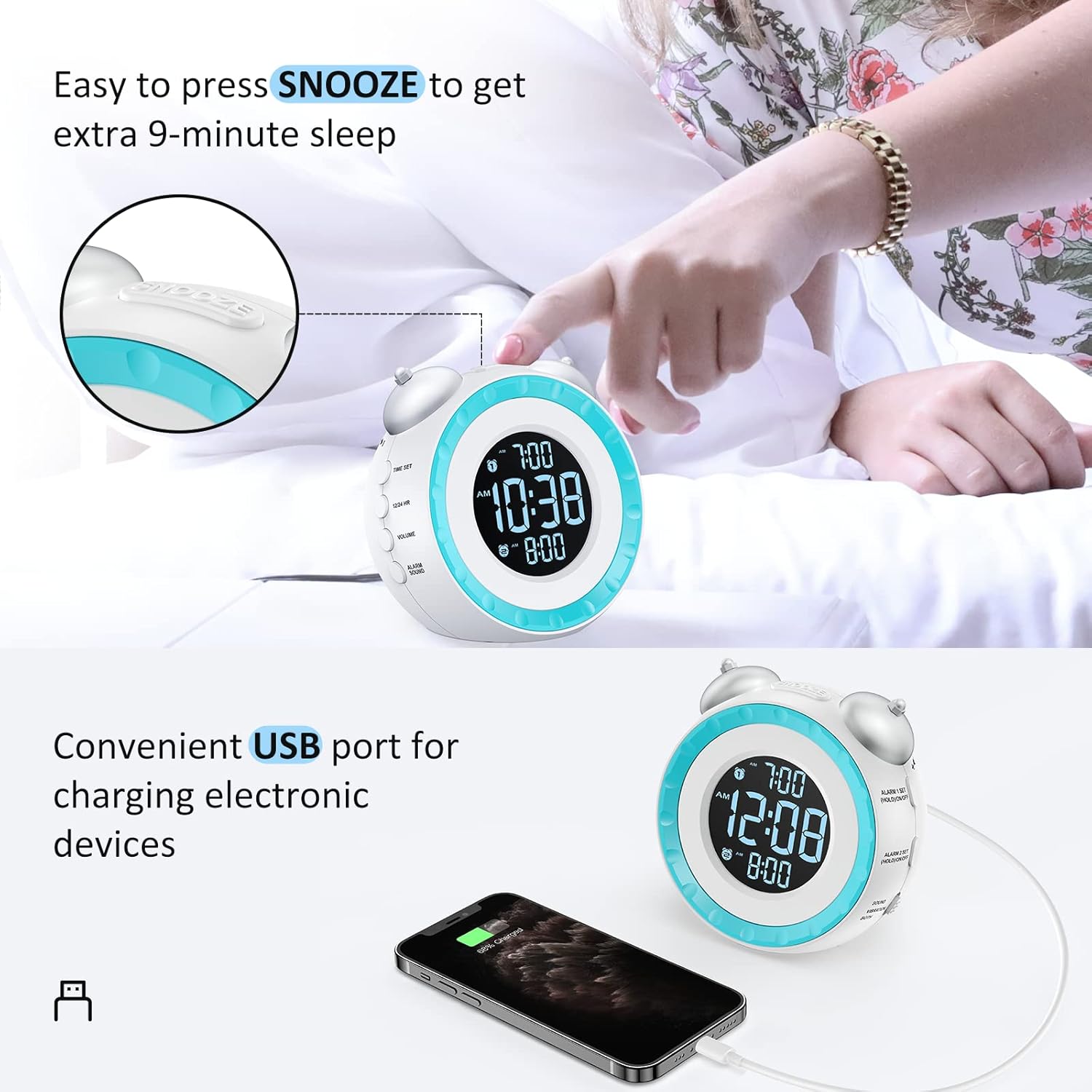 Luminellen-Vibrating Alarm Clock with Bed Shaker Dual Alarms Adjustable Brightness