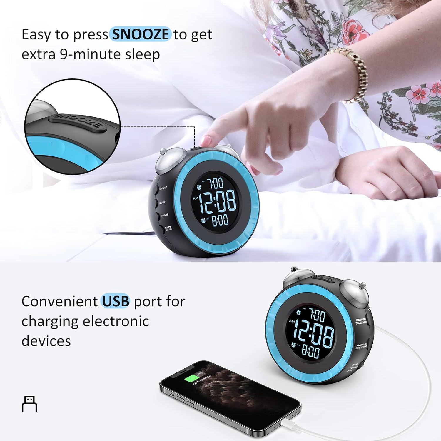 Luminellen-Vibrating Alarm Clock with Bed Shaker Dual Alarms Adjustable Brightness