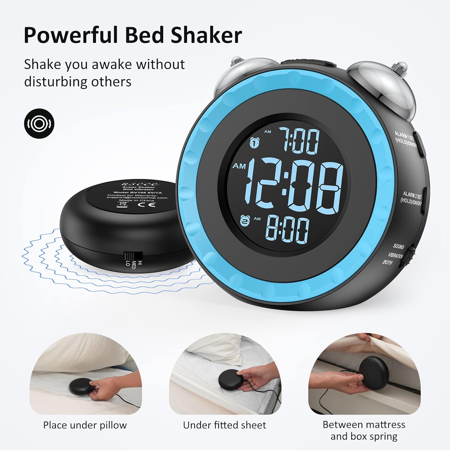 Luminellen-Vibrating Alarm Clock with Bed Shaker Dual Alarms Adjustable Brightness