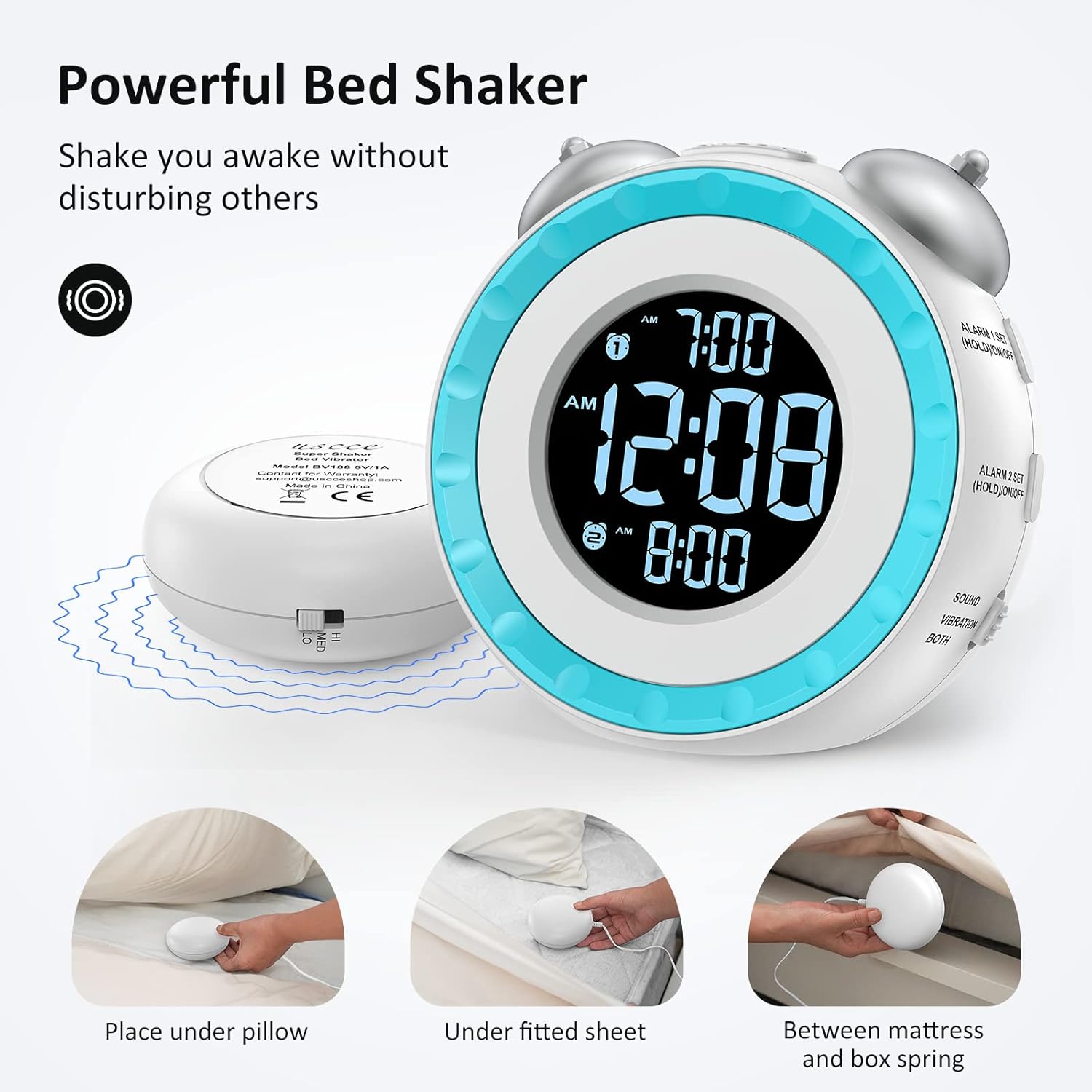 Luminellen-Vibrating Alarm Clock with Bed Shaker Dual Alarms Adjustable Brightness