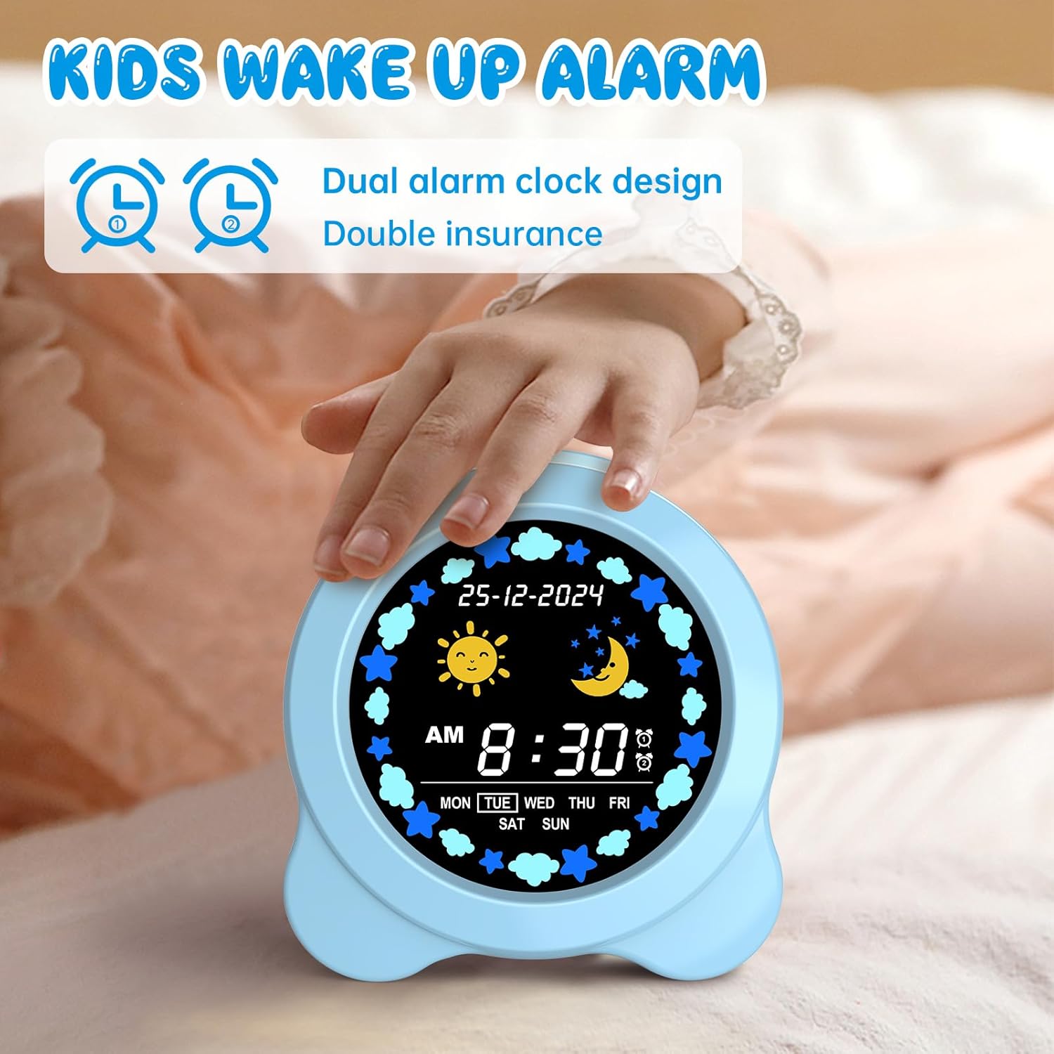 Luminellen- Kids Digital Alarm Clock Dual Alarm Silent Design Adjustable Brightness Night Light Bedside Learning Clock