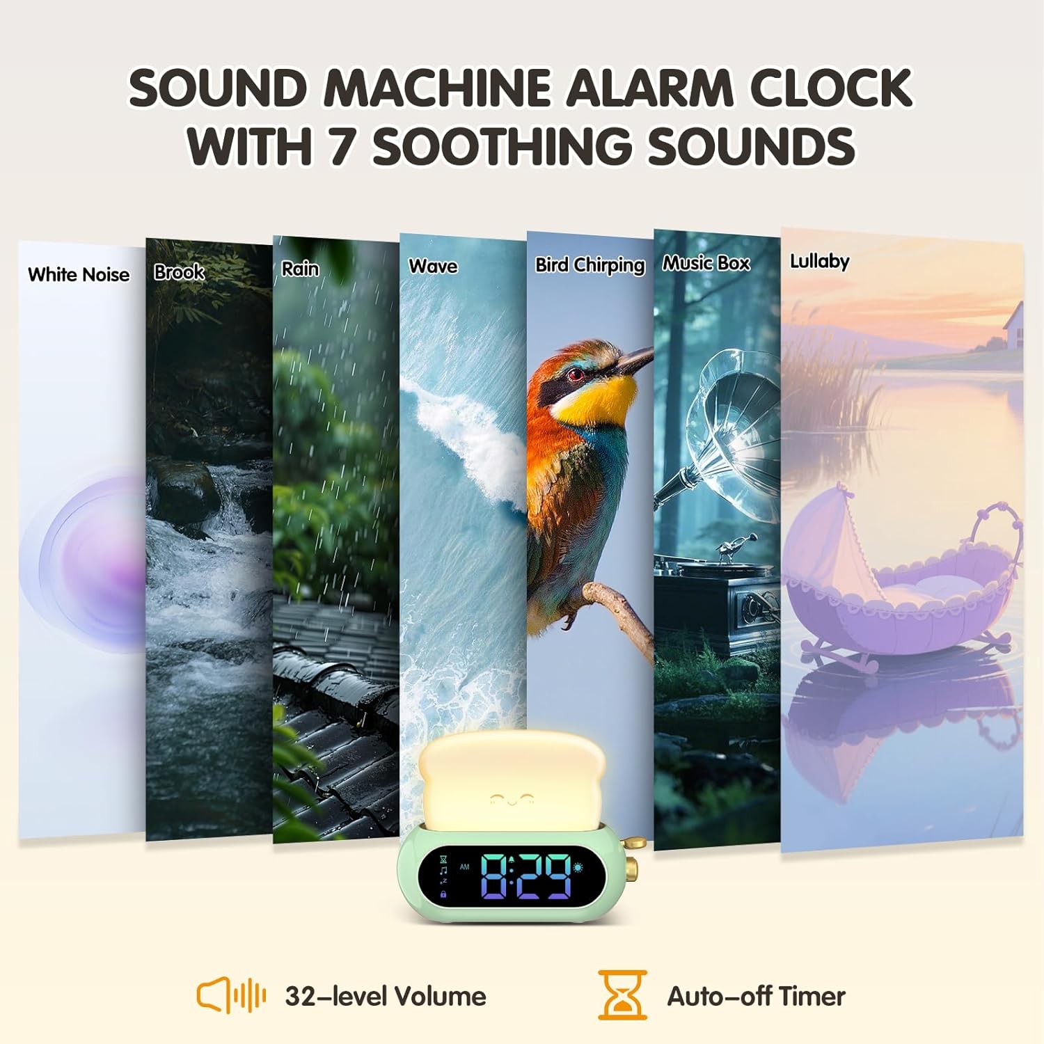 Luminellen-Kids Sleep Trainer Alarm Clock with Sound Machine Night Light Multifunction Bedside Clock