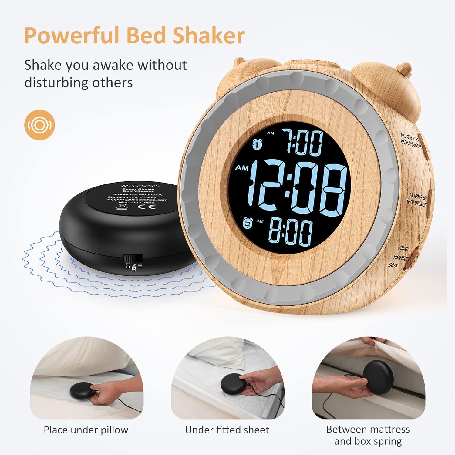 Luminellen-Vibrating Alarm Clock with Bed Shaker Dual Alarms Adjustable Brightness