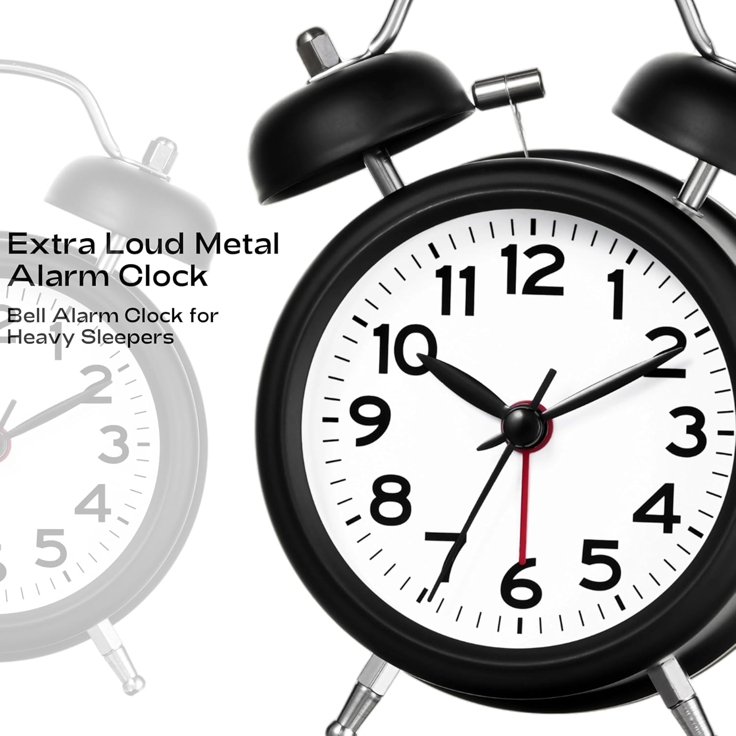 Luminellen-Classic Twin Bell Alarm Clock with Loud Ring, Vintage Analog Bedside Clock