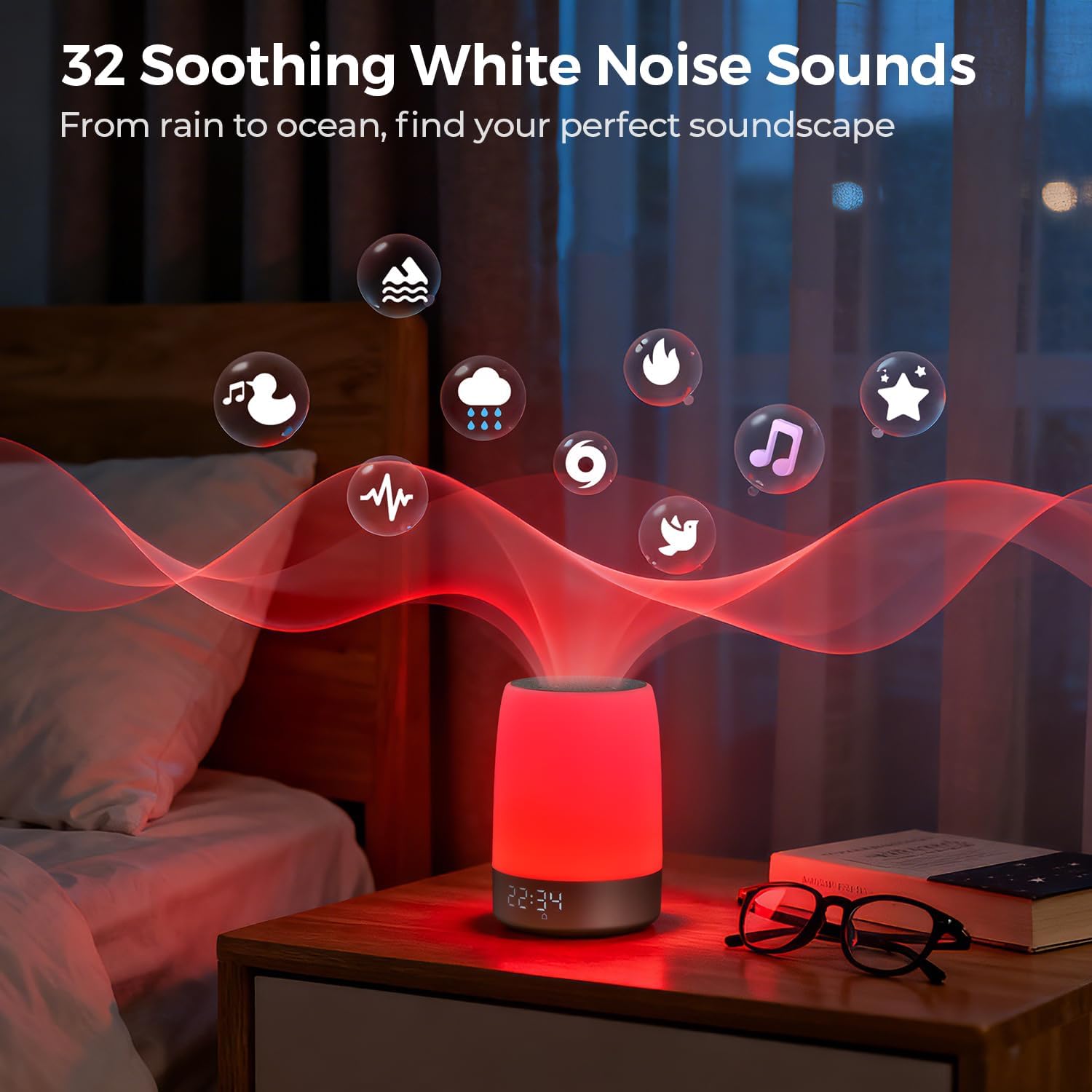 Luminellen-Red Light Sleep Aid Lamp White Noise Sound Machine Smart Alarm Clock with App Control
