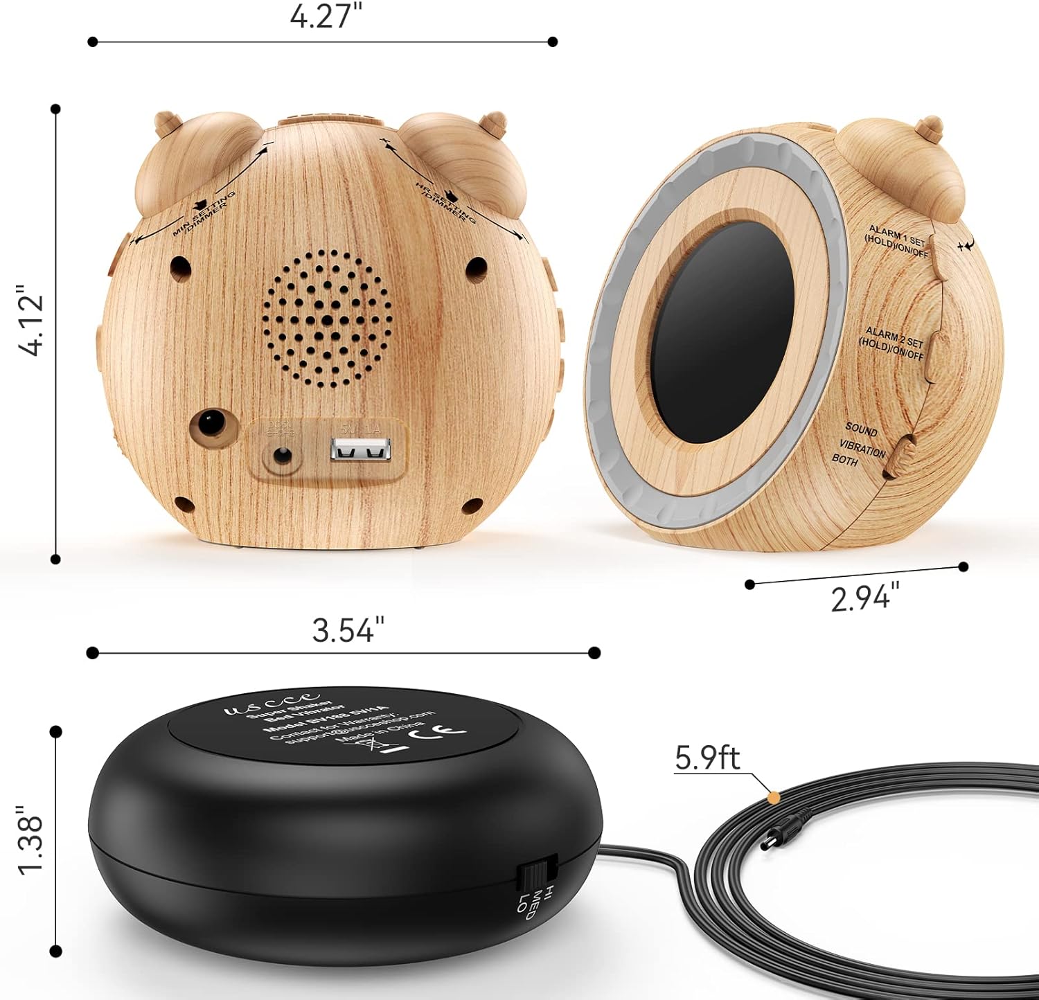 Luminellen-Vibrating Alarm Clock with Bed Shaker Dual Alarms Adjustable Brightness