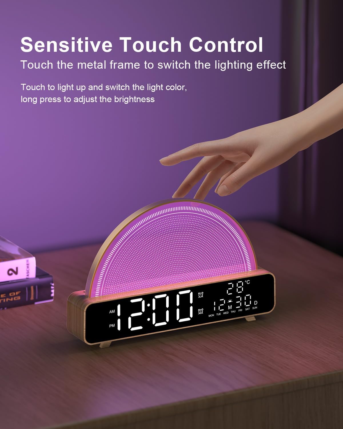 Luminellen-Sunrise Alarm Clock Wake Up Light with Sunrise Simulation White Noise Machine Touch Control Bedside Lamps Colors Atmosphere Lamp 30/60/90 Sleep Timer 13 Nature Sounds