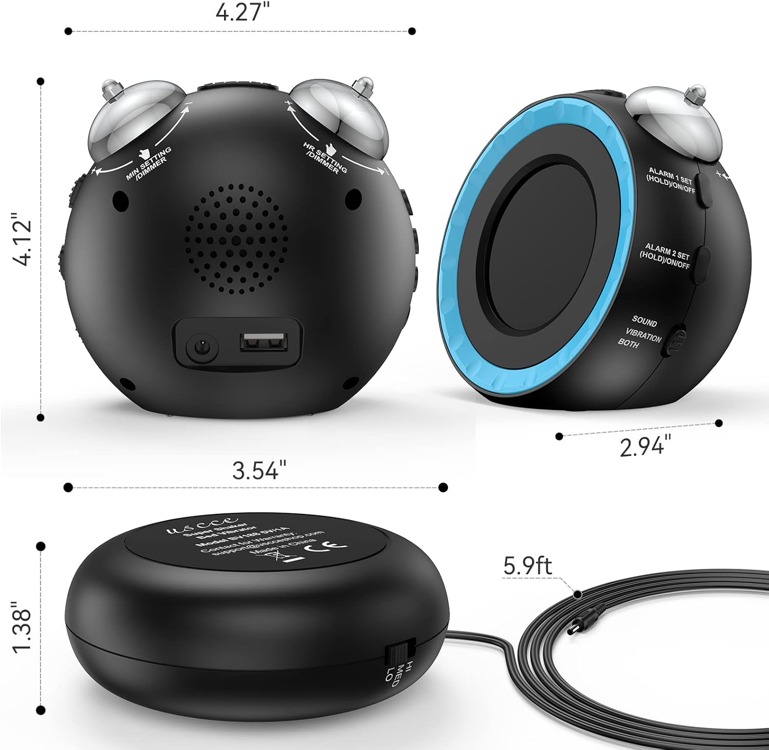 Luminellen-Vibrating Alarm Clock with Bed Shaker Dual Alarms Adjustable Brightness