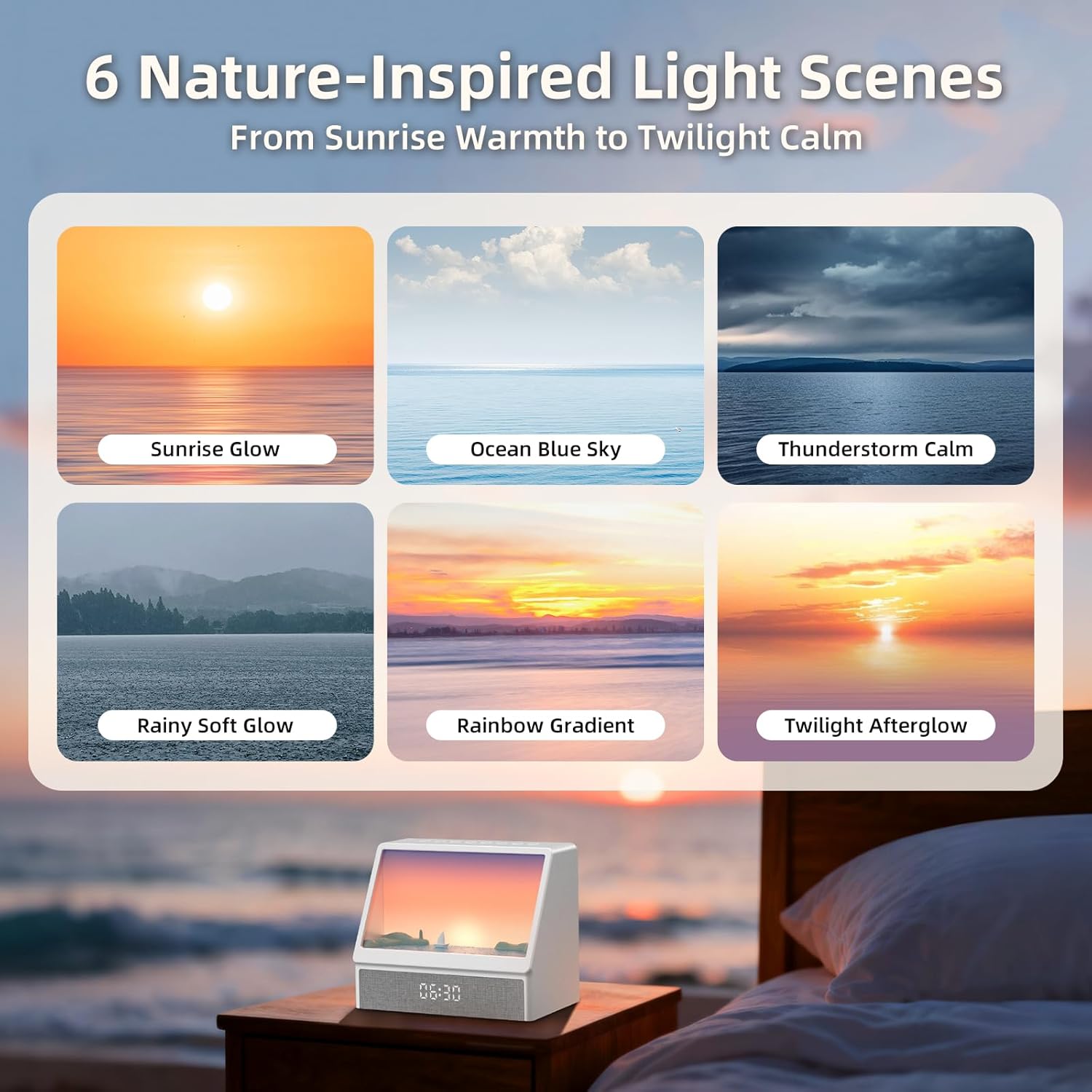 Luminellen-Ocean Sunrise Wake-Up Alarm Clock with Ambient Light and Remote Control