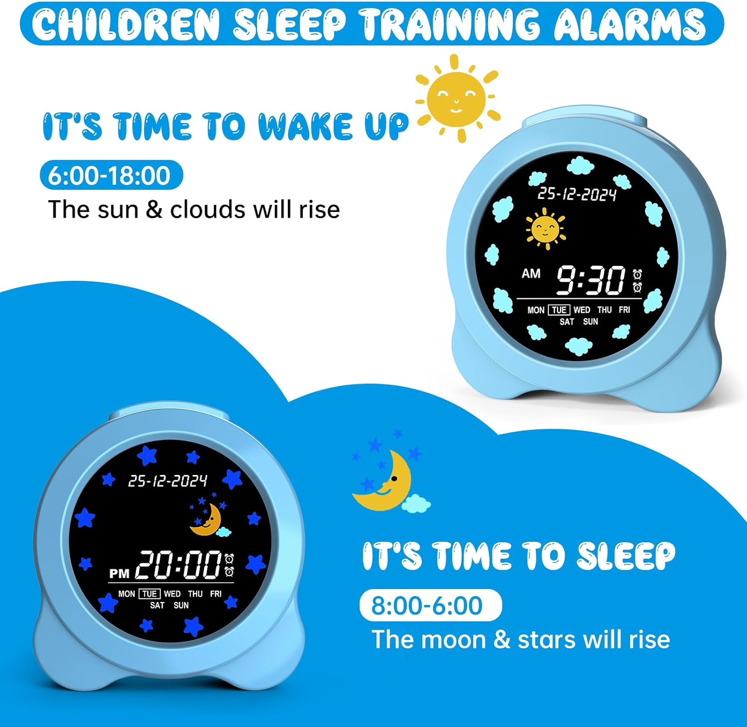 Luminellen- Kids Digital Alarm Clock Dual Alarm Silent Design Adjustable Brightness Night Light Bedside Learning Clock