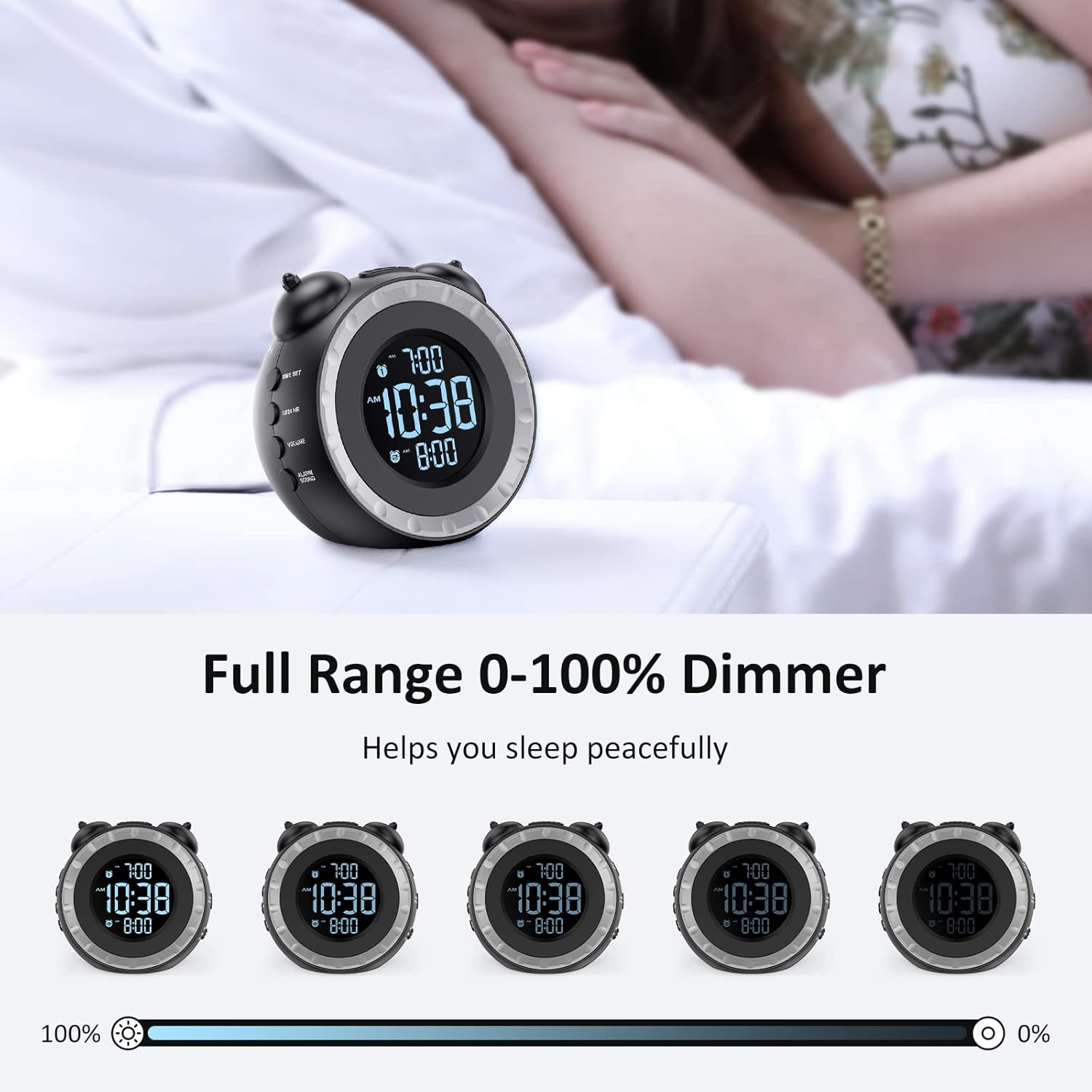 Luminellen-Vibrating Alarm Clock with Bed Shaker Dual Alarms Adjustable Brightness