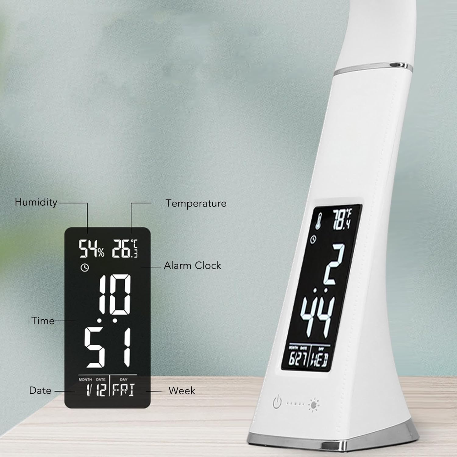 Luminellen-Multifunction LED Desk Lamp with Digital Clock Temperature Humidity Display Adjustable Reading Light