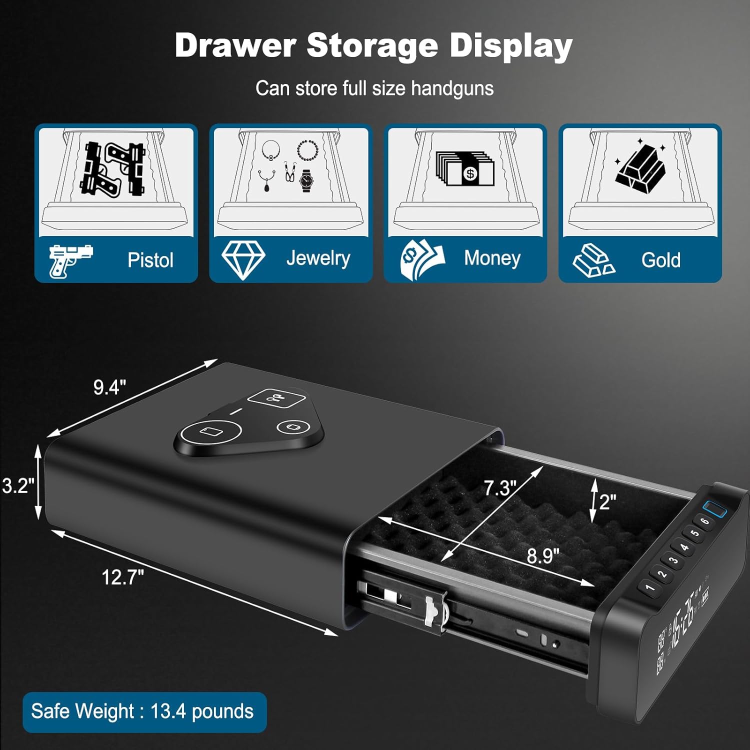 Luminellen-Wireless Charging Alarm Clock with Drawer Storage LCD Display Temperature Humidity Bedside Charging Station