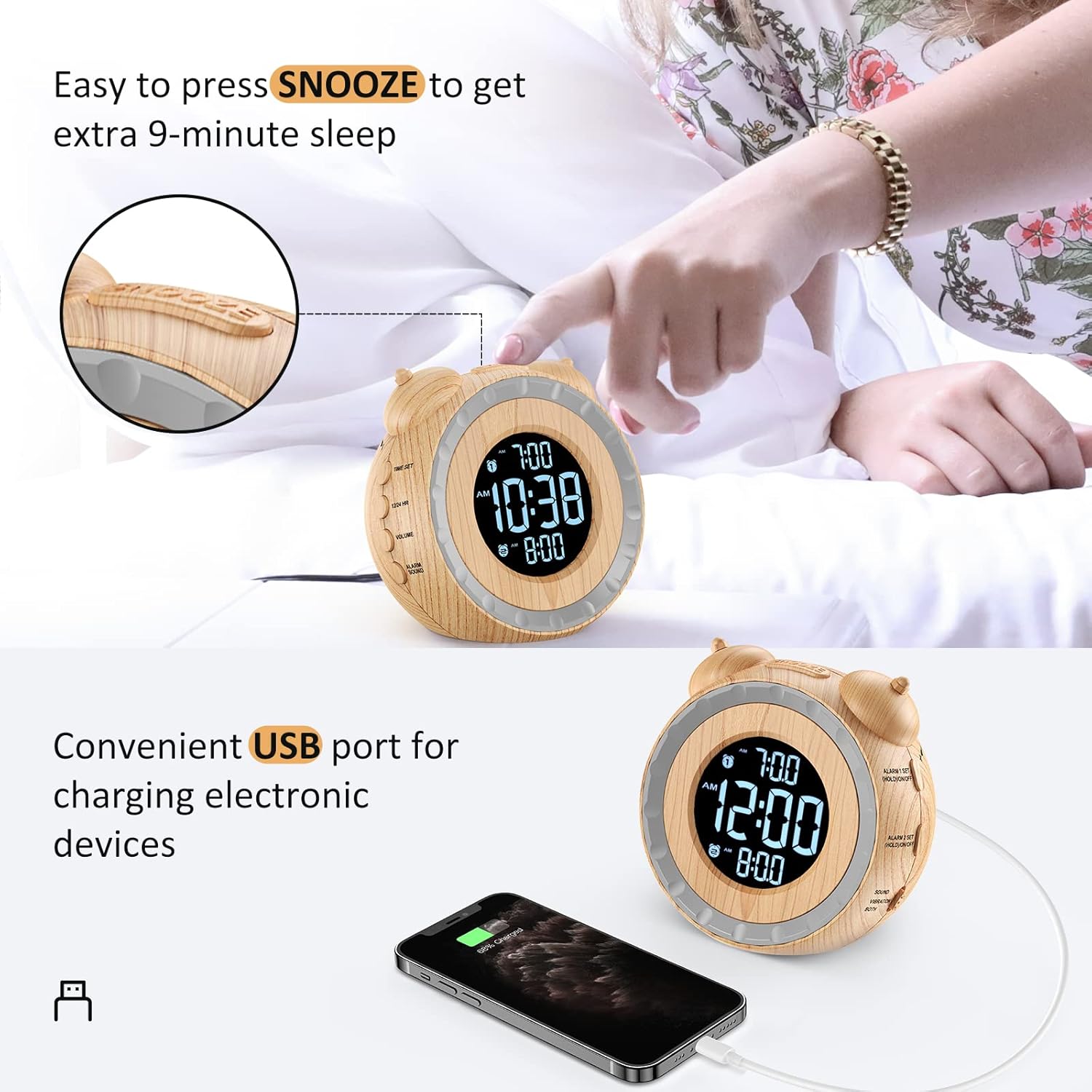 Luminellen-Vibrating Alarm Clock with Bed Shaker Dual Alarms Adjustable Brightness