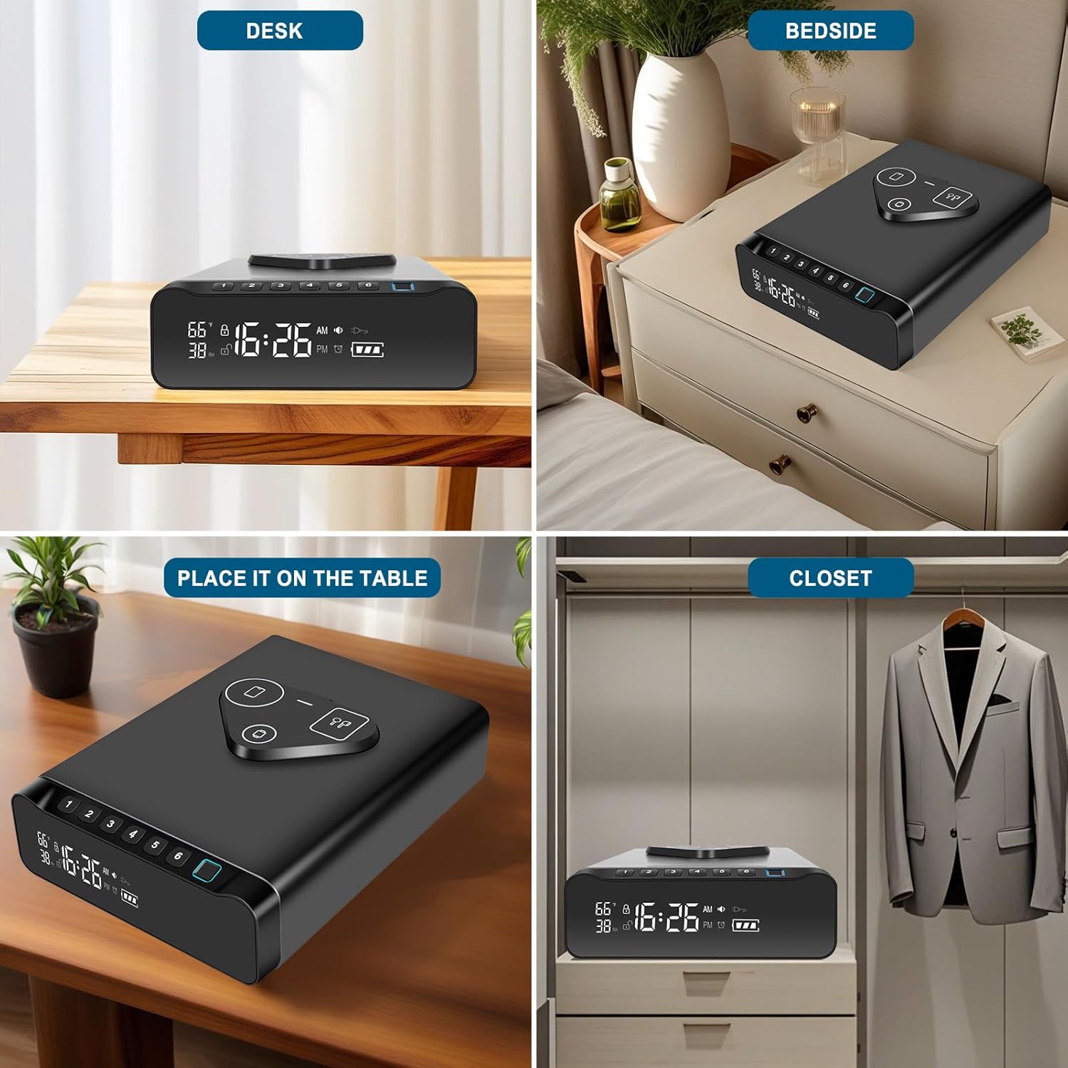 Luminellen-Wireless Charging Alarm Clock with Drawer Storage LCD Display Temperature Humidity Bedside Charging Station