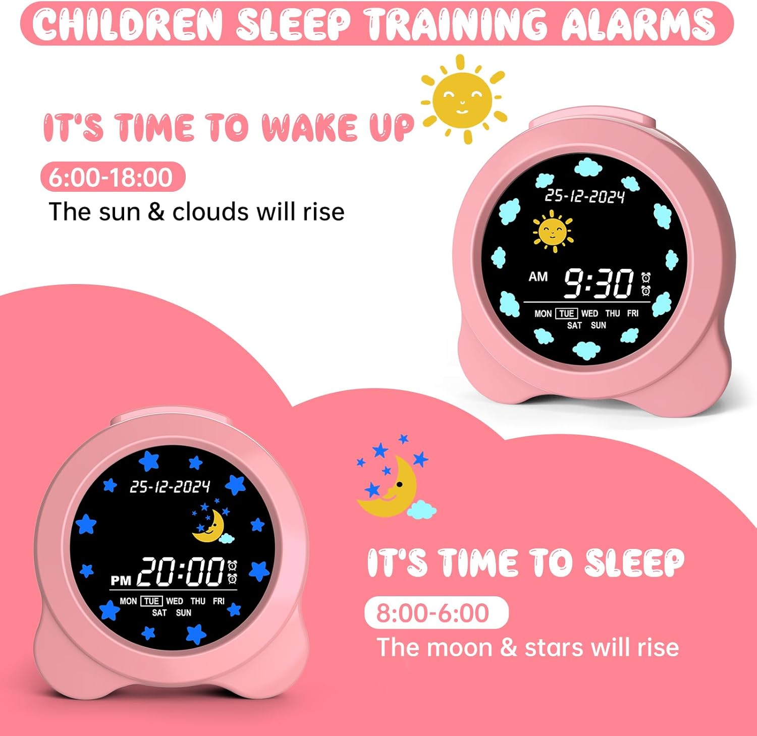Luminellen- Kids Digital Alarm Clock Dual Alarm Silent Design Adjustable Brightness Night Light Bedside Learning Clock
