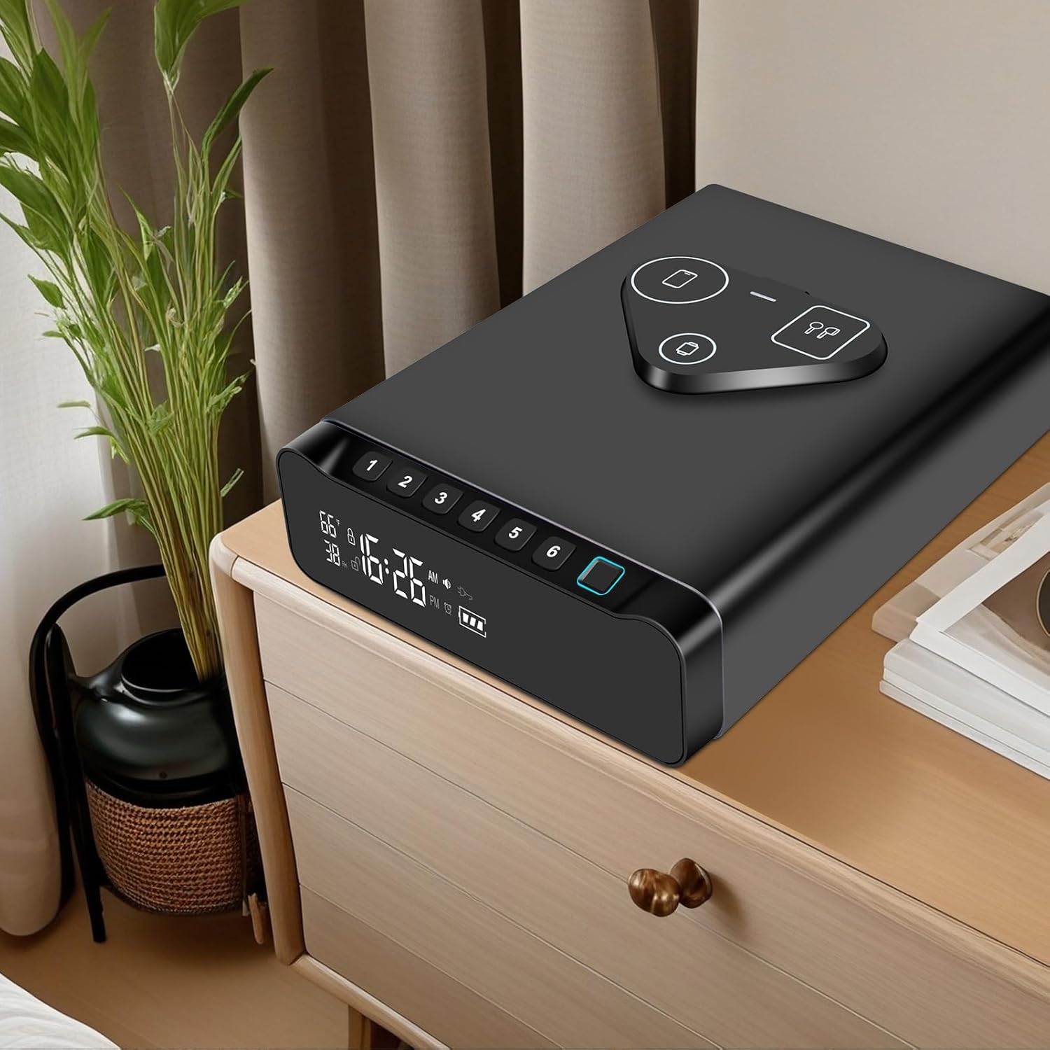 Luminellen-Wireless Charging Alarm Clock with Drawer Storage LCD Display Temperature Humidity Bedside Charging Station