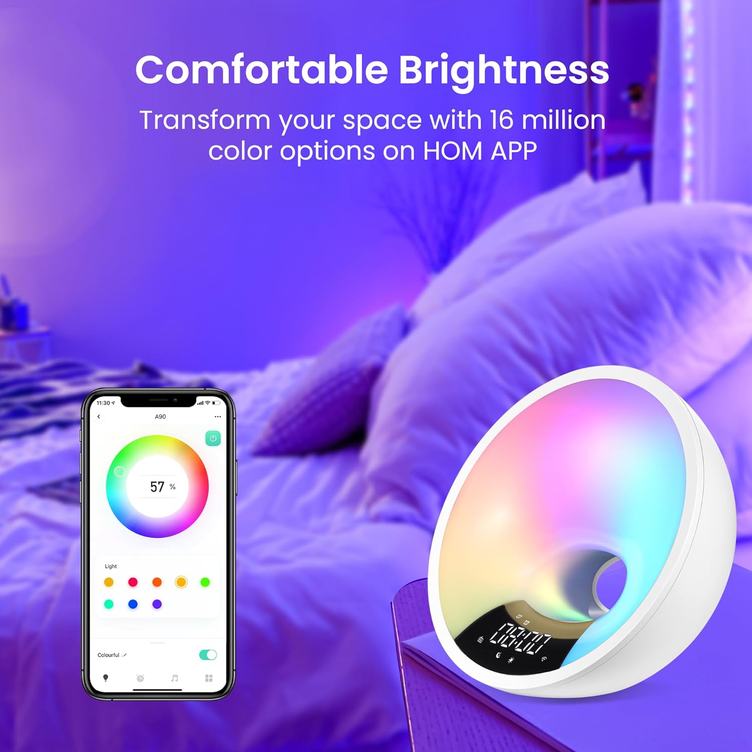 Luminellen-Smart Aurora Ambient Light Alarm Clock App Controlled Multicolor Bedside Night Light
