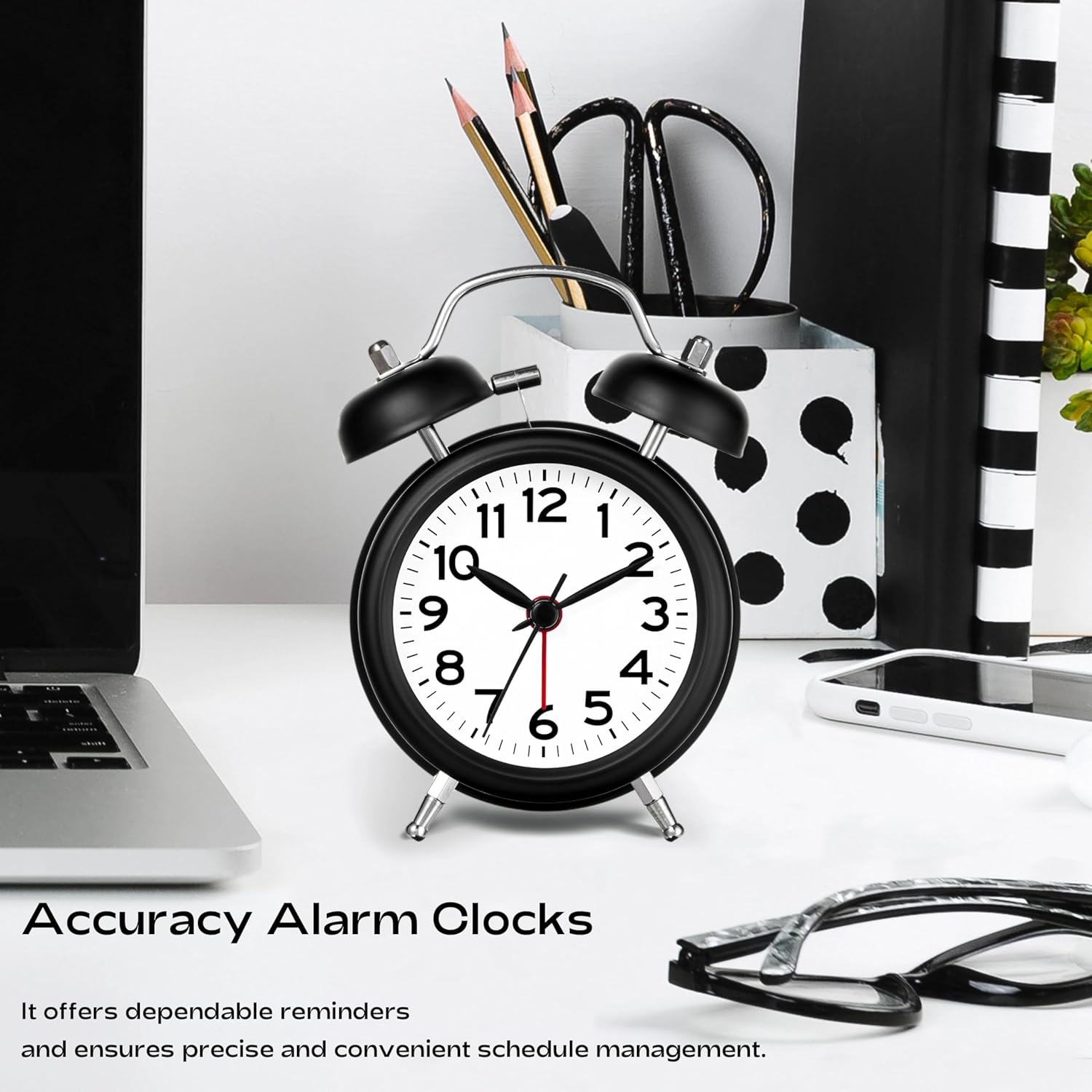 Luminellen-Classic Twin Bell Alarm Clock with Loud Ring, Vintage Analog Bedside Clock