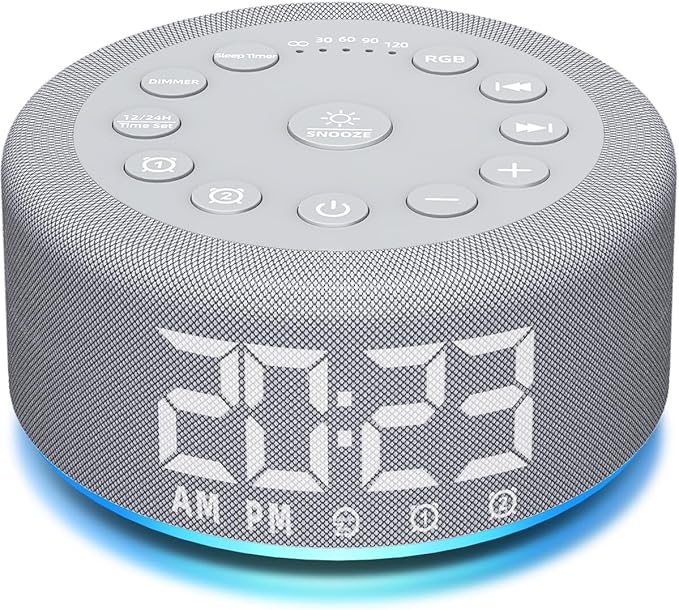 Luminellen-Sound Machine Alarm Clock Brown Noise White Noise Machine Night Light with Dual Alarms Backup Battery 30 Sleeping Sounds for Baby Kids Adults 32 Level Volume 5 Timers 15 Wake Up Sounds Memory Function